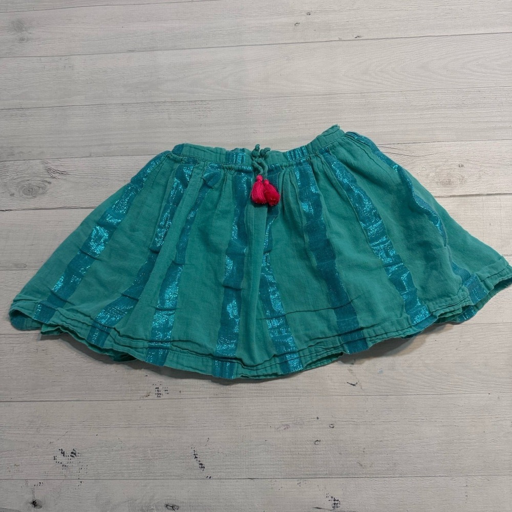 Mini Boden girls teal blue metallic skirt 7/8